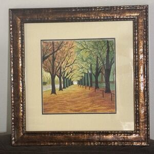 Chinese‎ Suzhou Embroidery King Silk Art "The Golden Tree Path In Autumn" Framed